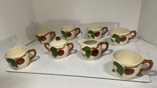 Vintage FRANCISCAN APPLE  Cream & Sugar w 6 Tea Coffee Mugs Cups MADE IN U.S.A