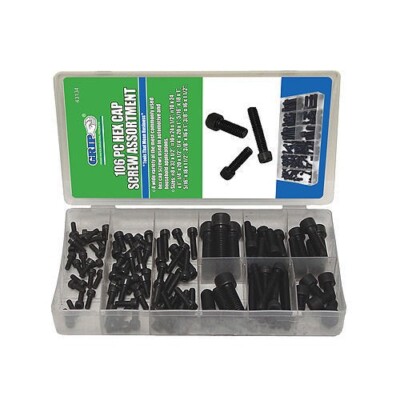 106pc GRIP Hex Cap Screws Assortment Kit Hex Head Standard SAE 43134
