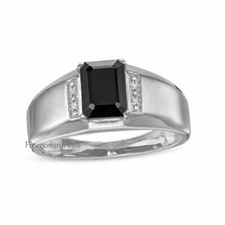 Natural Black Onyx & CZ Gemstones with 925 Sterling Silver Ring for Men's #5666