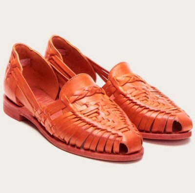Frye Heather Huarache Flats Size 10 Leather Sandals Womens Shoes Coral $228  NEW