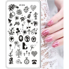 Nail Art Stamping Plates Anchor Cage Bird House Telephone Clock Metal Nail Plate
