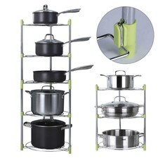 3/5Tier Kitchen Cook Pan Pot Holder Storage Saucepan Stand Organiser Rack Metal 