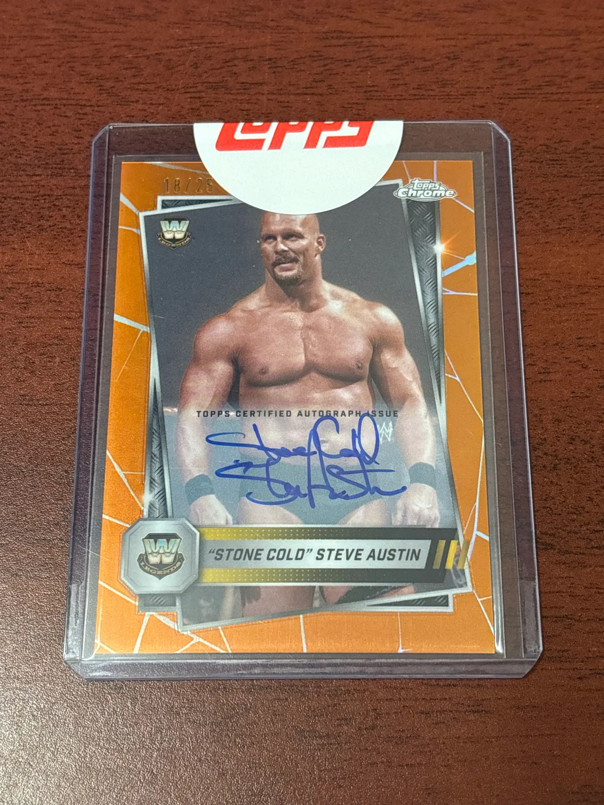 Stone Cold Steve Austin 2025 Topps Chrome WWE Orange Autograph 18/25
