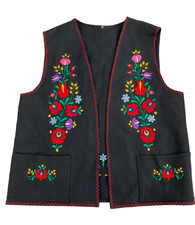 Vintage Hand Embroidered Made in Hungary Maty  Vest Boho Folk Dressing w Pockets