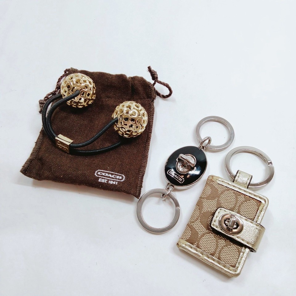 NO TARIFF Coach Key Ring Hair Accessory 3 set Gold Canvas 3608847 | eBay