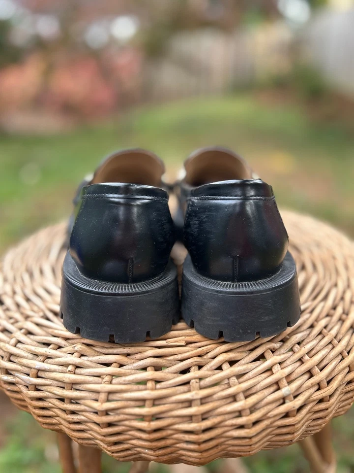 Women's ZARA Black Patent Chunky Lug Sole Buckle Loafers Shoes 6.5 - Image 3 of 4