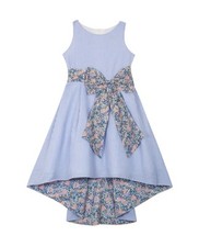 Rare Editions Seersucker Dress Girl Size 8 Sleeveless Blue White Floral Striped