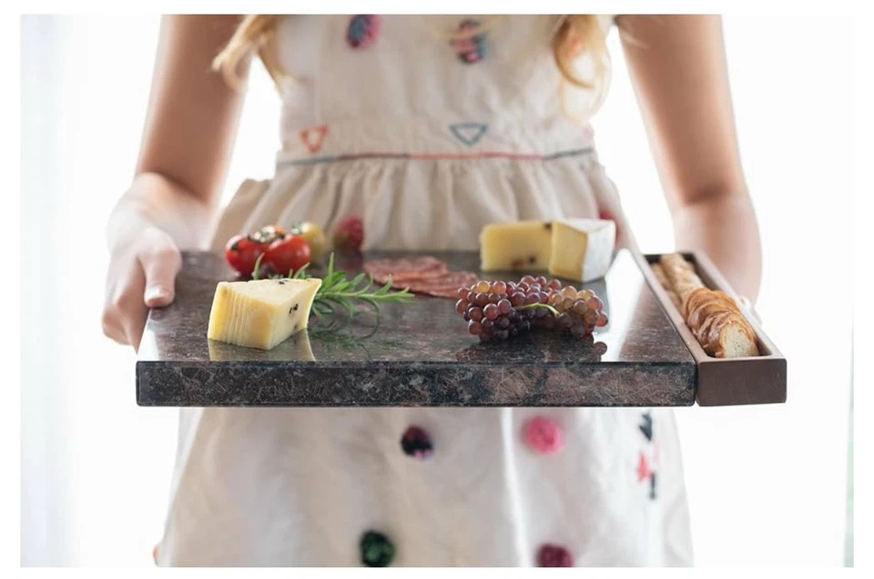 Tablero de queso/charcutería Stonelite Furniture 16" x 14" con bandeja marrón tostado (1319) Foto 2 de 4