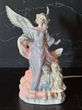 VTG K’s Collection Porcelain Angel & Children Night Light Lamp 9” T Illuminated