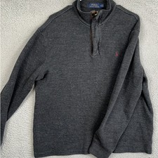 Polo Ralph Lauren Sweater Mens Medium Charcoal Grey Quarter Zip Pullover Pony