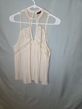 American Eagle Sz M Ivory Lace Keyhole Neckline Sleeveless Boho Blouse
