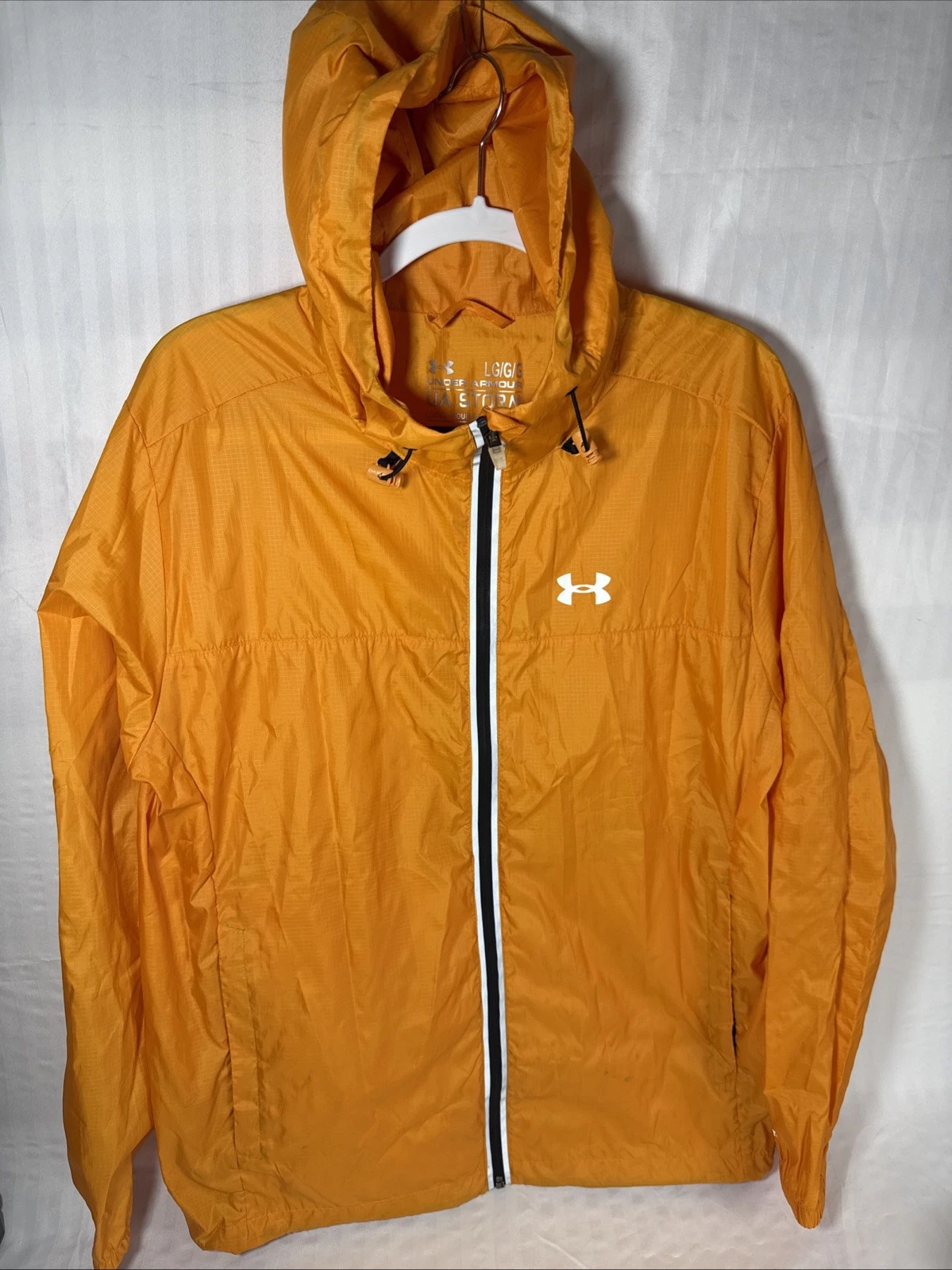 Under Armour ColdGear Run Storm Windbreaker Jacket Orange Hooded Mens LARGE 2M