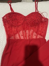 red beaded corset prom dress/occasional, Semi backless dress Size 14-16UK