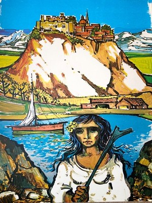 ORIGINAL LIMITIERTE AUFLAGE LITHOGRAPHIE KUNSTDRUCK SCHLOSS MEERFRAU MEER Bellany