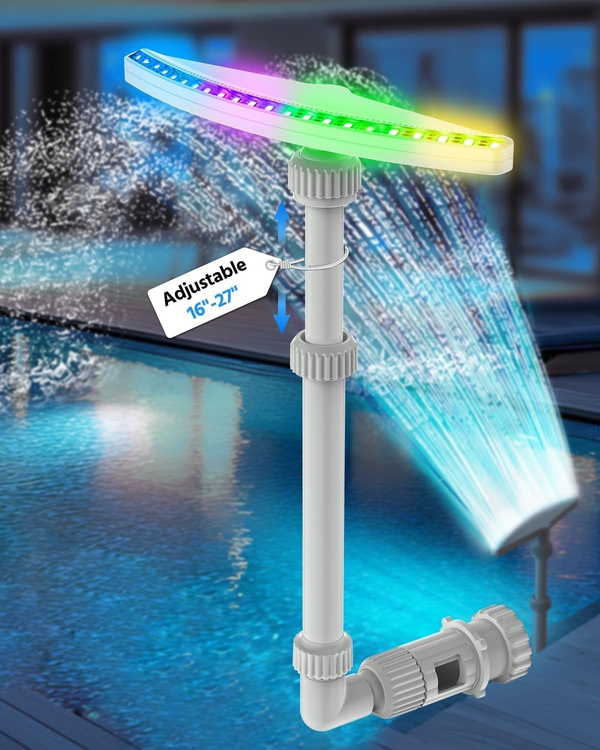 Fuente de piscina sobre el suelo con luces 16""-27"" altura ajustable-A0082-3BX, gris