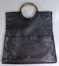 Michael Kors Rosie Large Black Fold Over Ring Top Handle Tote Leather Handbag