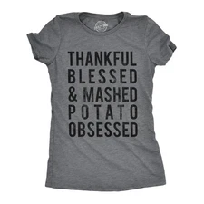 Womens Thankful Blessed and Mashed Potato Obsessed T Shirt Funny Thanksgiving