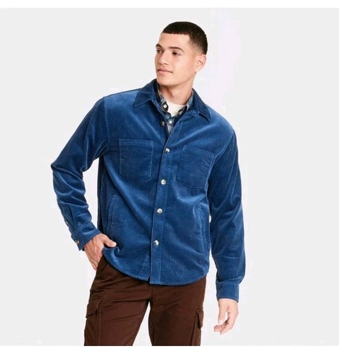 Men's Mid-Weight Corduroy Long Sleeve Button-Down Shirt - Goodfellow & Co Blue M - Picture 1 of 3