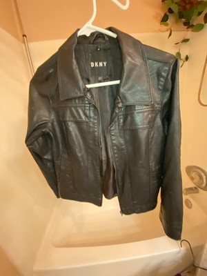 DKNY Jacket Girls Faux Leather Full Zip Black size 12