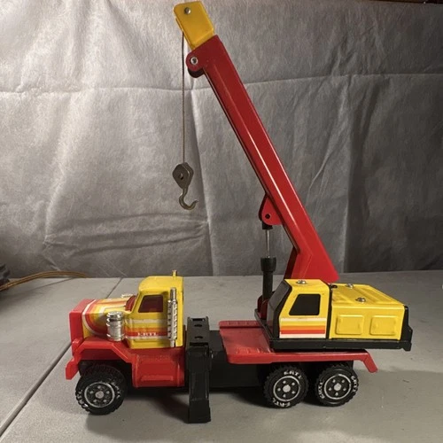 Tonka Vintage Pressed Steel Crane Truck Red Yellow Black Construction Toy
