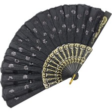Elegant Black Sequin Handheld Chinese Folding Fan for Women Bulk Party Wedding