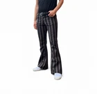 Mens FLARES Grey Black Striped Bell Bottoms Hippie vtg indie Trousers 60's 70's