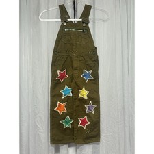 VTG Liberty Kids Overalls Made in USA Olive Green Rainbow Stars Art Festival 5T