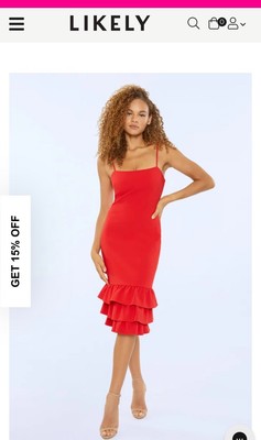 New With Tags! Likely Midi Amica Red Tiered Dress- Size 0
