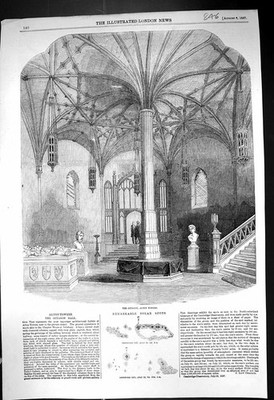 Original alter antiker Druck 1857 Innenarchitektur Alton Towers Octagon Hall