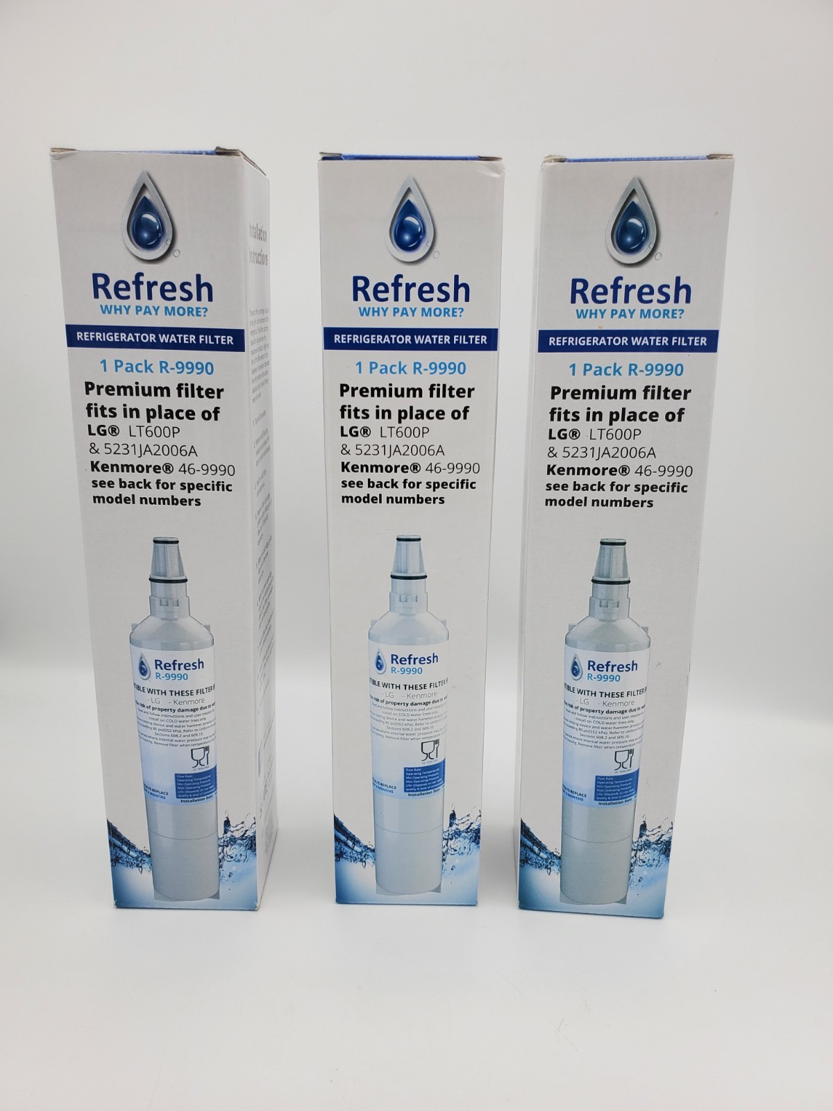 Refresh R 003 Water Filter Lot Of 3 Refresh R-9990 Replacement Water Filter, Sealed Inside Boxes ...
