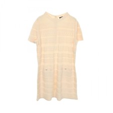 CHANEL COCO Mark Button Short Sleeved Dress #42 wool White Used Women CC