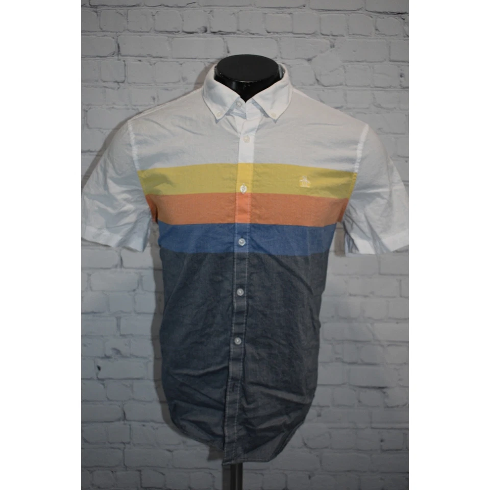 Оригинальный Penguin Munsingwear платье рубашка мужчин размер большой серый белый в полоску - Изображение 2 из 4