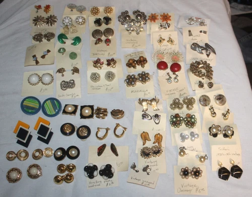 Lot VTG & Costume Jewelry Unsearched Clip On Earrings Gold Tone Plastic Germany