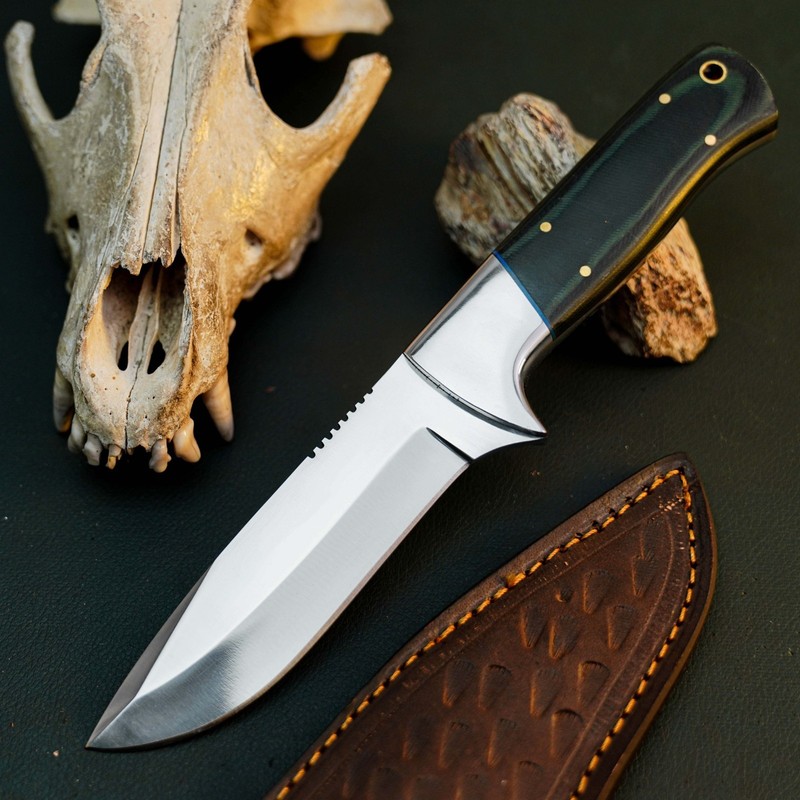 8.9" D2 Steel Hunting Knife Full Tang Micarta Handle Fixed Blade + Sheath