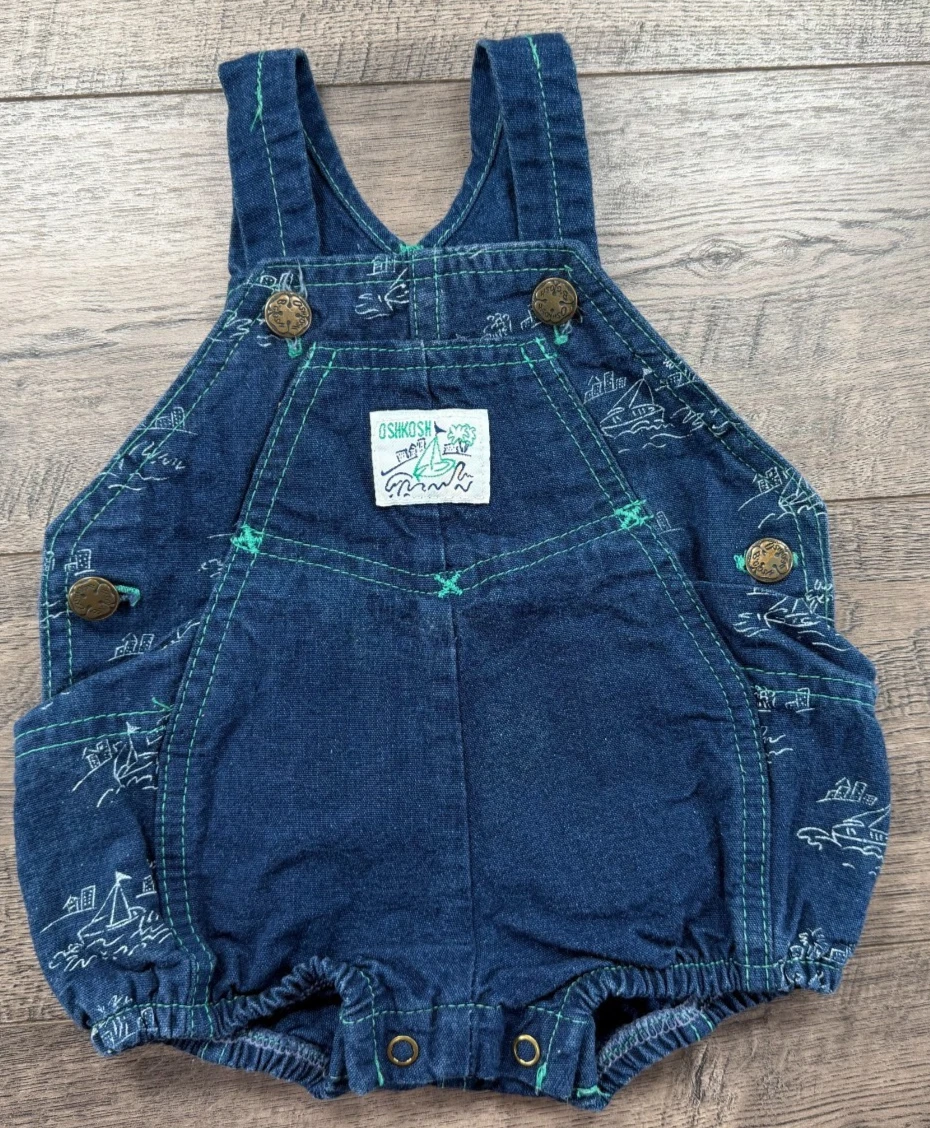 Baby Boy Clothes Oshkosh B'Gosh 3-6 Month Vintage Blue Nautical Shortalls