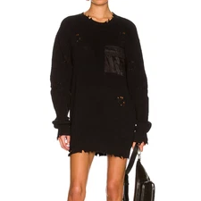 Ser.o.ya Devin Sweater Size Small Black Relaxed Fit Distressed Comfort Cozy NWT