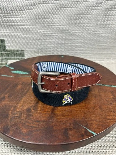 Peter Millar Belts Mens Size 34 East Carolina Pirates Black Brown Needlepoint