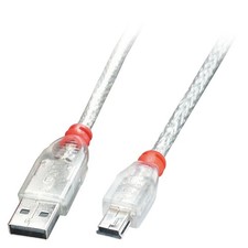 Lindy 1m USB 2.0 Cable - Type A To Mini-B, Transparent - 41782