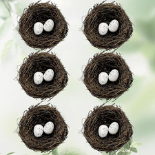 6Pcs Small Faux Bird Nest with Eggs for Crafts, Artificial Rattan