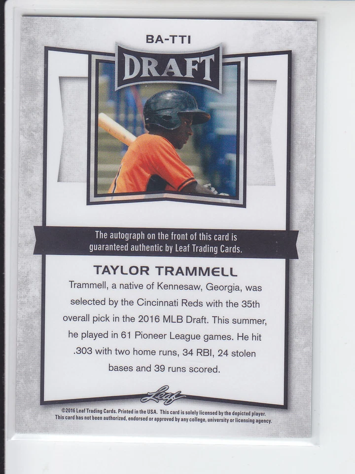 2016 Leaf Metal Draft Taylor Trammell Prismatic RC Auto Yankees - Image 2 of 2