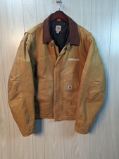 Carhartt Jacket Mens Brown Duck Quilt Lined Corduroy Collar Coat Distressed XL T