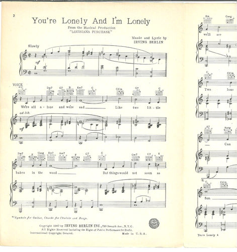 Irene Bordoni YOU'RE LONELY AND I'M LONELY from LOUISIANA PURCHASE Sheet Music - Picture 2 of 6