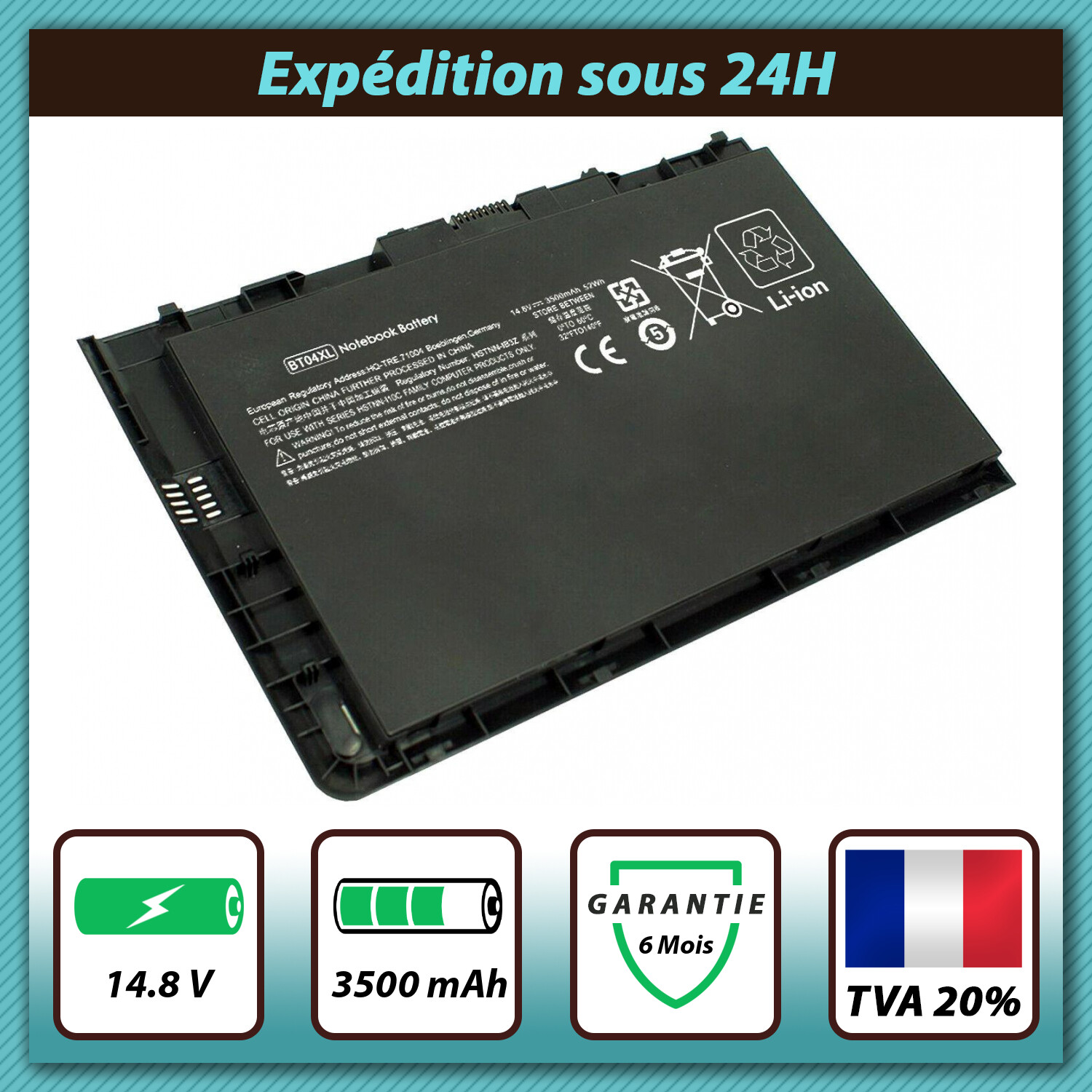 Batterie HP EliteBook folio 9470m dotée d'une capacité de 3500mAh pour une charge stable