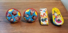 Vintage Set of 4 U.S. Metal Toy Mfg. Co. Party & Clowns Noisemaker Tins Spinners