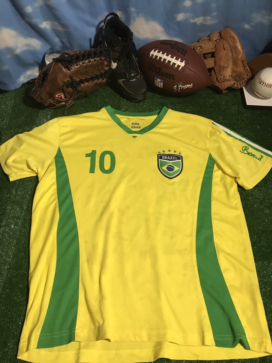 ウェア archive Brazil game shirt yellow green GOL SOCCER JERSEY BRAZIL #10 Yellow Green Polyester Medium