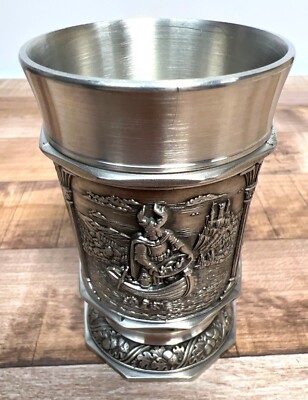 German Rein Zinn 95% Pewter Cup, 3 Raised Relief Designs - 3.5