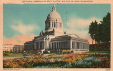 Floral Gardens & State Capitol Building Olympia Washington Vintage Postcard 1944