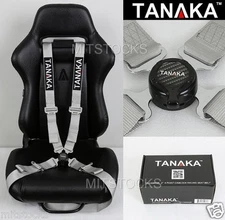 TANAKA UNIVERSAL GRAY 4 POINT CAMLOCK QUICK RELEASE RACING SEAT BELT HARNESS 2"
