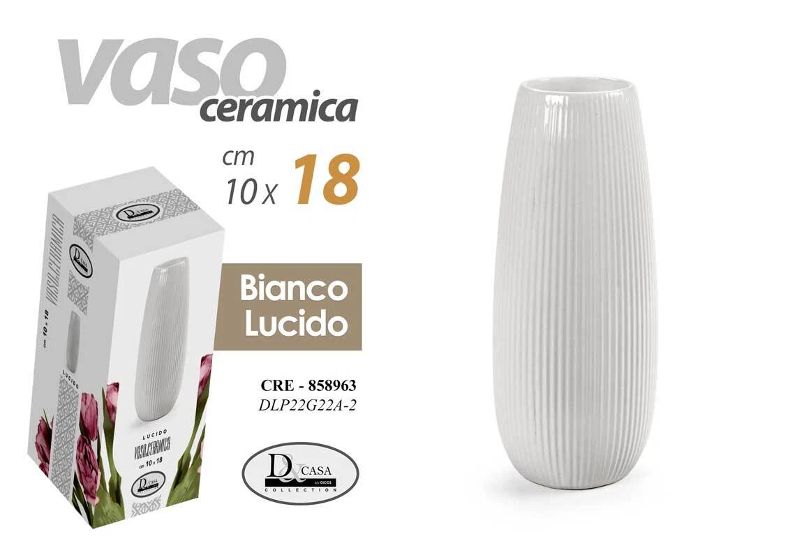 Vaso In Ceramica Bianco Lucido 20 Cm – Elegante Per Fiori, Decorazione Casa, Ufficio, Matrimoni