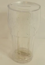 CocaCola Clear Plastic Piggy Bank Vintage 6" Tall Coin Bank Sodapop Theme